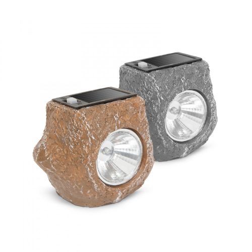LED-es kültéri szolárlámpa, barna kő, hidegfehér, 85x67x70mm