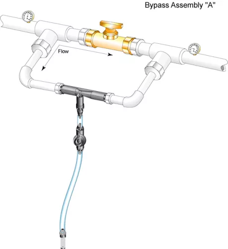 Tápoldat adagoló Venturi cső kerülő idom, csapos 1"